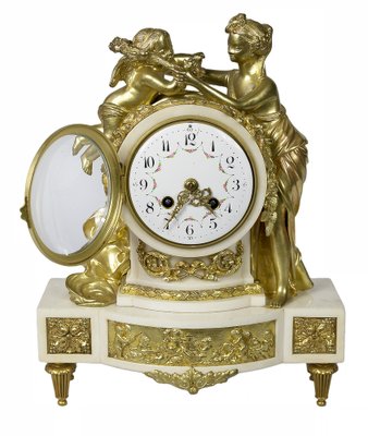 19th Century French Gilded Bronze & Marble Mantel Clock-ZVH-1135103