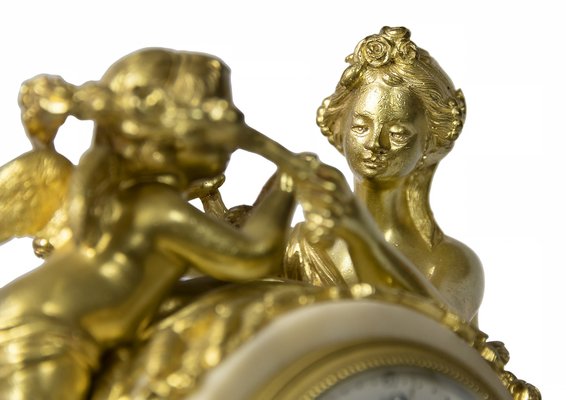 19th Century French Gilded Bronze & Marble Mantel Clock-ZVH-1135103