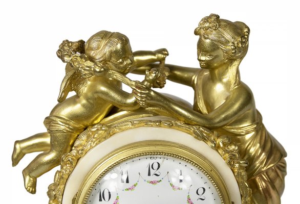 19th Century French Gilded Bronze & Marble Mantel Clock-ZVH-1135103