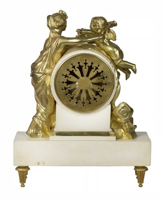 19th Century French Gilded Bronze & Marble Mantel Clock-ZVH-1135103