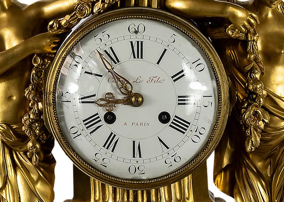 19th Century French Gilded Bronze & Marble Mantel Clock from Caron Le Fils a Paris-ZVH-1315328