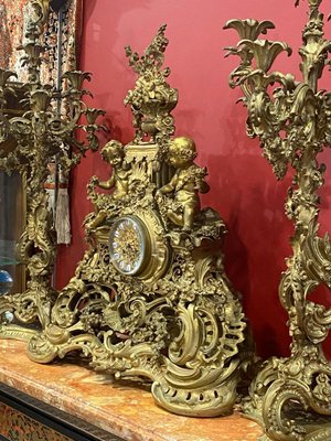 19th Century French Gilt Bronze Candelabras and Clock Garniture-YMM-1134725