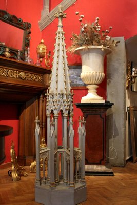 19th Century French Gothic Revival Hand Carved, Lacquered, Parcel Giltwood Spire-AXE-1433404