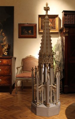 19th Century French Gothic Revival Hand Carved, Lacquered, Parcel Giltwood Spire-AXE-1433404