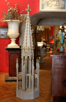 19th Century French Gothic Revival Hand Carved, Lacquered, Parcel Giltwood Spire-AXE-1433404