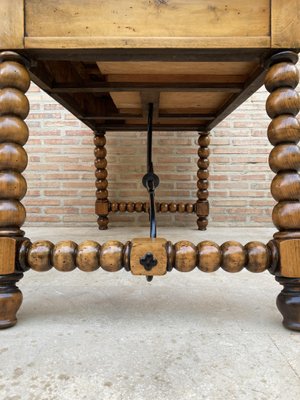 19th-Century French Hand Carved Oak Desk with Iron Stretcher & Solomonic Legs-NOU-1010607