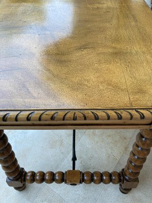 19th-Century French Hand Carved Oak Desk with Iron Stretcher & Solomonic Legs-NOU-1010607