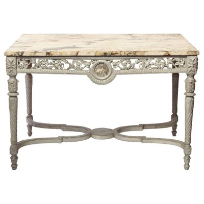 19th-Century French Ivory Painted Center Table with Marble Top-MBH-1031580