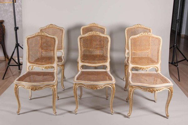 19th Century French Ivory-Painted & Parcel-Gilt Chairs, Set of 6-MBH-1032308