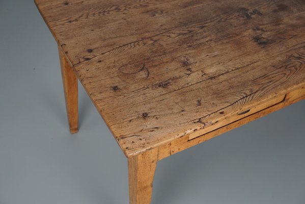 19th Century French Light Gold Oak Rustic Farmhouse Dining Table-XO-1818846