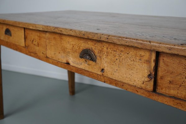 19th Century French Light Gold Oak Rustic Farmhouse Dining Table-XO-1818846