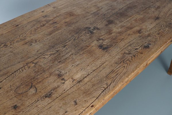 19th Century French Light Gold Oak Rustic Farmhouse Dining Table-XO-1818846