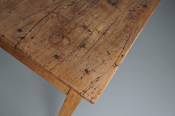 19th Century French Light Gold Oak Rustic Farmhouse Dining Table-XO-1818846