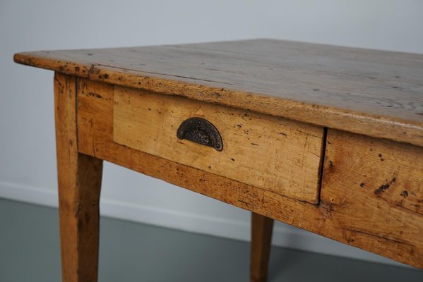 19th Century French Light Gold Oak Rustic Farmhouse Dining Table-XO-1818846