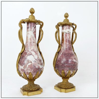 19th Century French Louis XVI Marble and Bronze Cassolettes, Set of 2-NYF-2018867