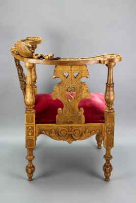 19th-Century French Louis XVI Style Carved Walnut Corner Chair-KEG-1337544