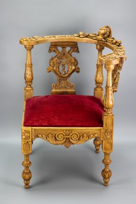 19th-Century French Louis XVI Style Carved Walnut Corner Chair-KEG-1337544