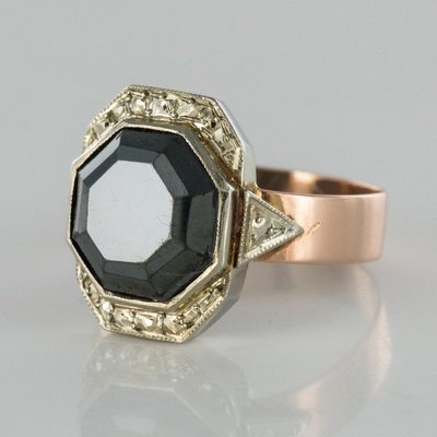 19th-Century French Napoleon 3 Rose Gold Hematite Ring-OLU-896137