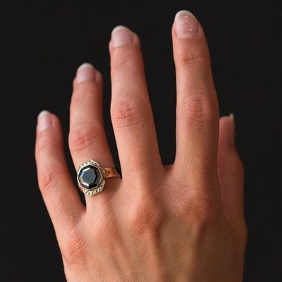 19th-Century French Napoleon 3 Rose Gold Hematite Ring-OLU-896137