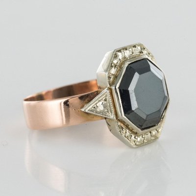 19th-Century French Napoleon 3 Rose Gold Hematite Ring-OLU-896137