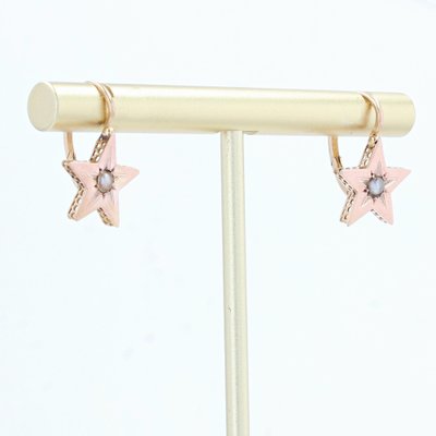 19th Century French Pearl 18 Karat Rose Gold Lever-Back Star Earrings, Set of 2-OLU-1388188