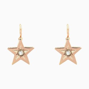 19th Century French Pearl 18 Karat Rose Gold Lever-Back Star Earrings, Set of 2-OLU-1388188