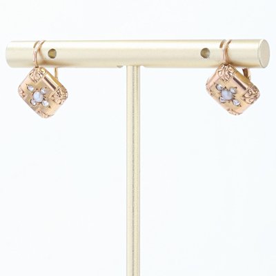 19th Century French Pearl Diamond 18 Karat Rose Gold Lever Back Earrings, Set of 2-OLU-1388182