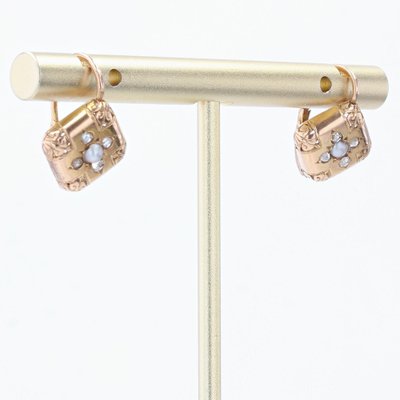 19th Century French Pearl Diamond 18 Karat Rose Gold Lever Back Earrings, Set of 2-OLU-1388182