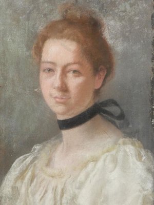 19th Century French Portrait of a Lady Painting Pastel on Canvas, 1880s-ARU-626134