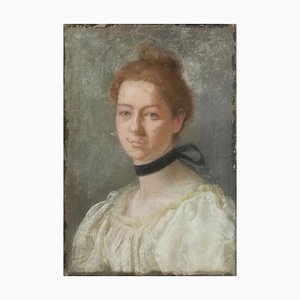 19th Century French Portrait of a Lady Painting Pastel on Canvas, 1880s-ARU-626134