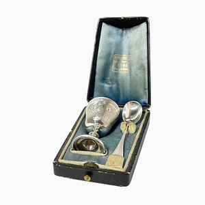 19th Century French Silver Boxed Egg Cup and Spoon by Pellerin & Lemoing, Set of 3-UCH-1224869