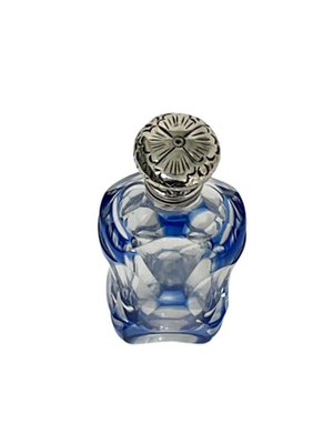 19th Century French Small Crystal Clear and Blue Overlay Scent Bottle with Silver Cap-UCH-1224326