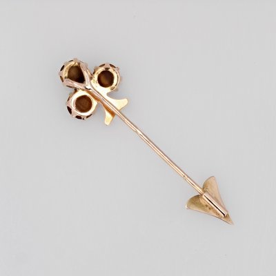 19th Century French Tiger Eye Fine Pearl Rose Gold Clover Pin Brooch-OLU-1815850