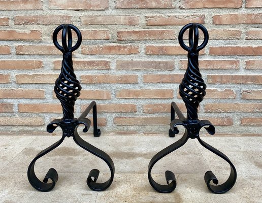 19th Century French Wrought Iron Andirons, Set of 2-NOU-1822971