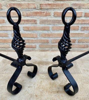 19th Century French Wrought Iron Andirons, Set of 2-NOU-1822971