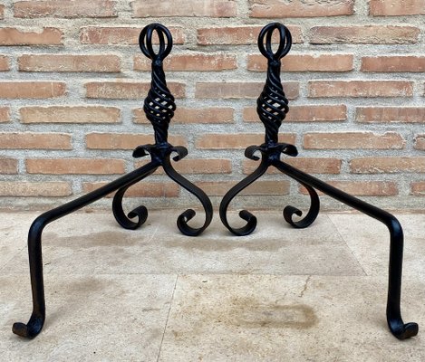 19th Century French Wrought Iron Andirons, Set of 2-NOU-1822971