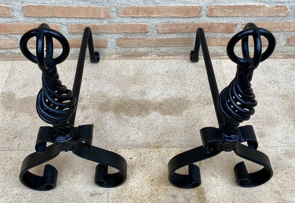 19th Century French Wrought Iron Andirons, Set of 2-NOU-1822971