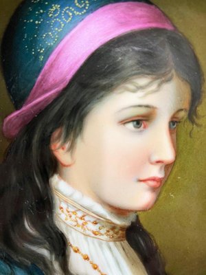 19th Century German Porcelain & Bronze Plate Depicting a Young Female-UCH-1224352