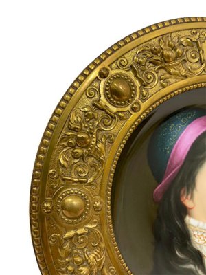 19th Century German Porcelain & Bronze Plate Depicting a Young Female-UCH-1224352