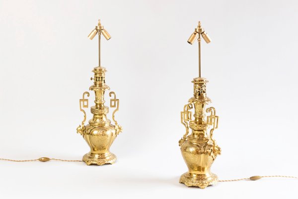 19th Century Gilt Brass and Bronze Table Lamps, Set of 2-CEJ-551121