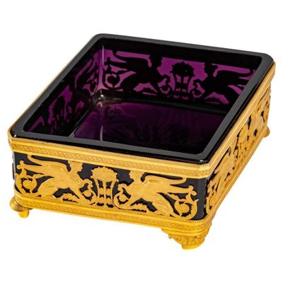 19th Century Gilt Bronze and Violet Crystal Square Bowl-WFS-1419036