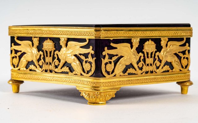 19th Century Gilt Bronze and Violet Crystal Square Bowl-WFS-1419036