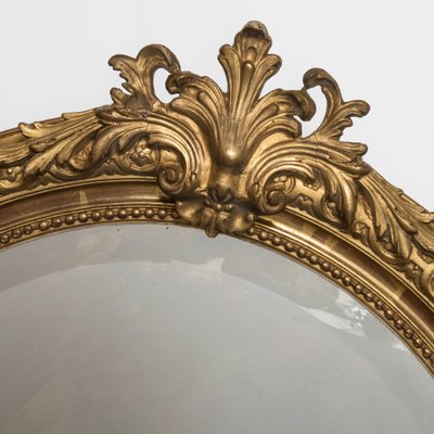 19th Century Gilt Wood Oval Mirror with Shell Crest, 1890s-YK-1694744