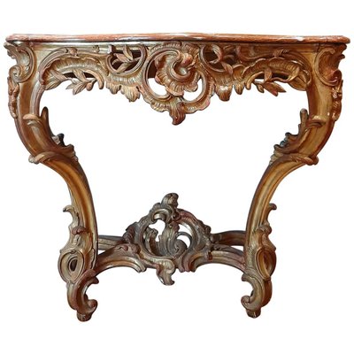 19th Century Gilt Wood Rococo Console Table with Red Marble Top-TDA-1376455