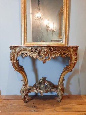 19th Century Gilt Wood Rococo Console Table with Red Marble Top-TDA-1376455