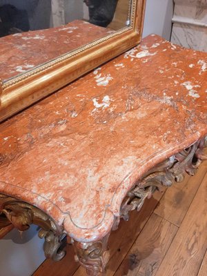 19th Century Gilt Wood Rococo Console Table with Red Marble Top-TDA-1376455