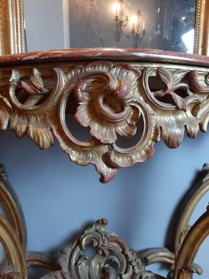 19th Century Gilt Wood Rococo Console Table with Red Marble Top-TDA-1376455