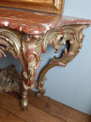 19th Century Gilt Wood Rococo Console Table with Red Marble Top-TDA-1376455