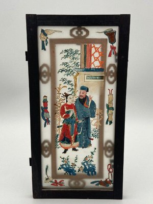 19th Century Glass Hand Painted Iron Wood Lantern Plate-QKG-1450582