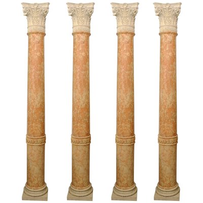 19th Century Half-Columns in Red Verona Marble and Vincenza Stone, Set of 4-FGA-923558